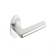 Lever handle, Lean, on round rose with Euro Profile cylinder escutcheon
